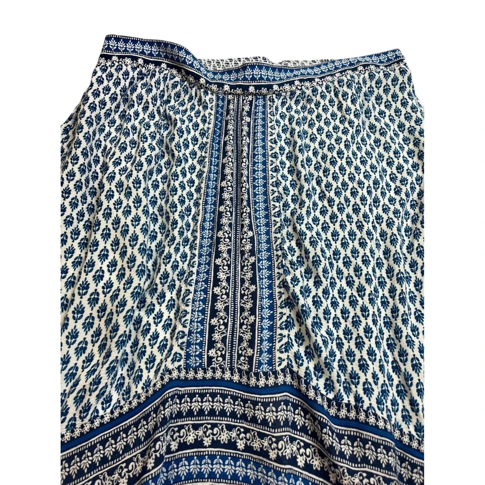 New Directions Blue White Tile Print Handkerchief Maxi Skirt 1X‎ Peasant Boho